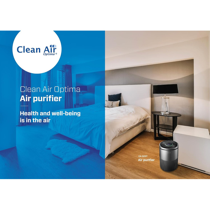 Компактний розумний очищувач повітря Clean Air Optima CA-503T з HEPA-фільтром, UV-LED, іонізатором, тихий вентилятор <10 дБ, для кімнат до 30 м²