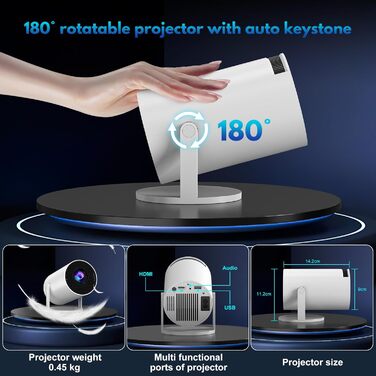 Портативний проєктор Mini Beamer: 1080P, 4K, Android, iOS, WiFi, Bluetooth, 180°