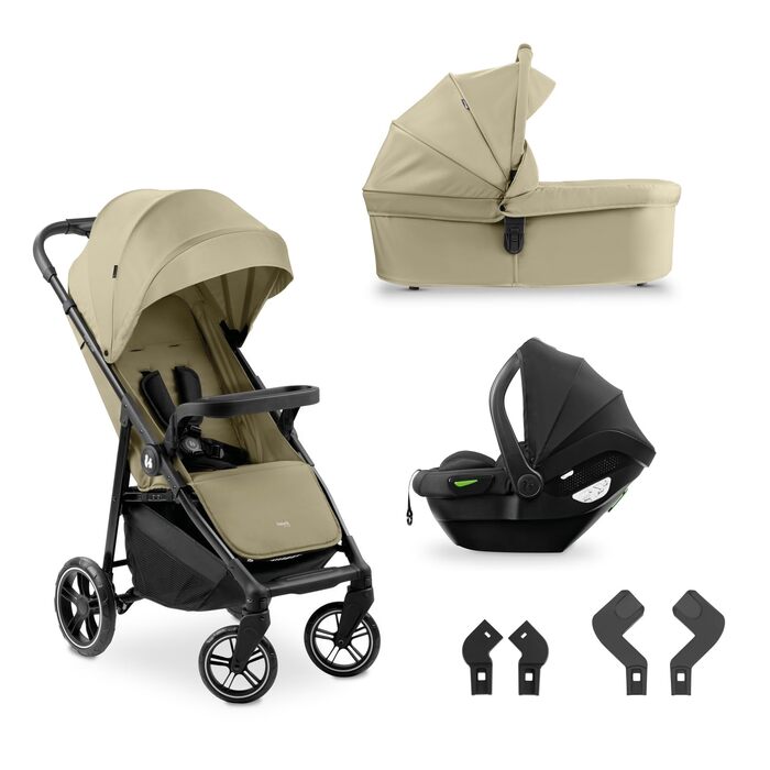 Комплект Hauck Shop N Care Trio Set Olive - 3в1: коляска, ванночка для новонароджених та автокрісло i-Size до 22 кг, з підспільною столикою та тримачем для напоїв, UPF 50+, регульоване положення для сну, складається