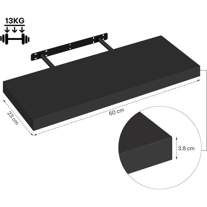 Полиця настінна плаваюча esituro Wandregal 2 шт., чорна, 120x22.9x3.8 см для вітальні, спальні, кухні, ванної кімнати