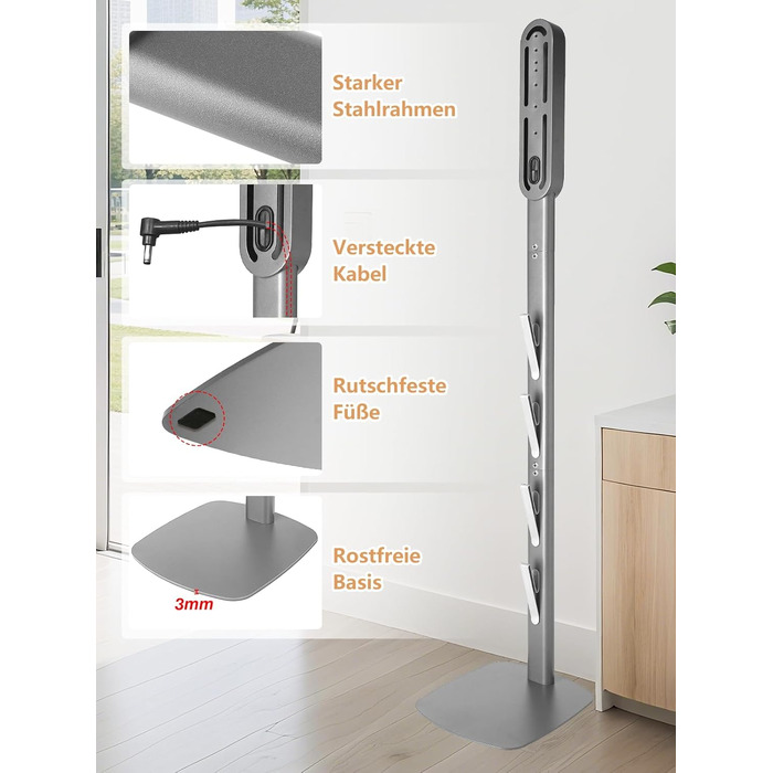 Металевий стійка-тримач для пилососа JUPELI, сумісна з Dyson V16, Gen5, V15, V12, V11, V10, V8, V7, V6 — підставка для зберігання пилососа та аксесуарів, без свердління (Сріблястий)