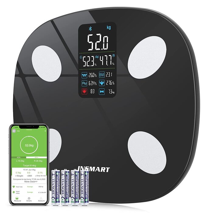 Розумні ваги INSMART 227 кг, цифрові, Bluetooth, аналізатор складу тіла, 18 показників, 30x30 см, мобільний додаток, вимірювання ІМТ, жиру, м’язів, пульсу