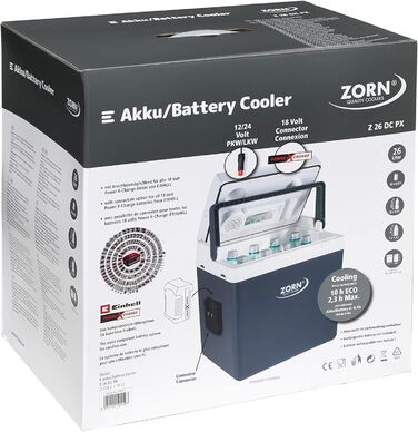Електрична автохолодильник Zorn Z26 DC PX для акумуляторів Power X-Change 18В, 12/24В, білий/сірий