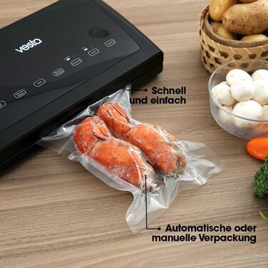 Вакуумний пакувальник Vesta Precision V11 для продуктів, 31 см, чорний - побутовий вакууматор з рулоном для упаковки