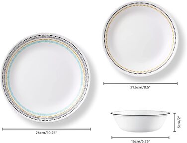 Набір посуду Corelle Paloma на 12 персон, преміум, з унікального потрійного скла Vitrelle, підходить для мікрохвильової печі, духовки (до 175°C), морозильної камери та посудомийної машини, 12 предметів
