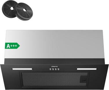 Вбудована витяжка CIARRA CBCB6926A A+++, 60 см, продуктивність 704 м³/год, рівень шуму 60 дБ, LED-підсвітка, режим відводу та рециркуляції, нержавіюча сталь/чорний