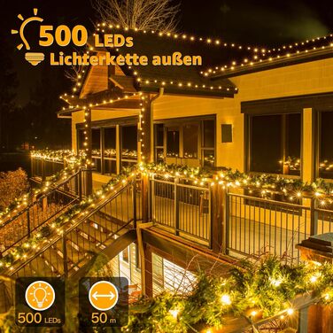 Світлодіодна гірлянда Ollny 50м, 500 LED ліхтарів, водонепроникна IP44 для вулиці та дому з вилкою
