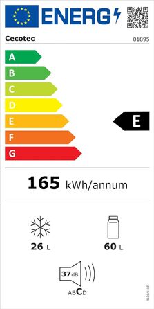 Холодильник Cecotec Bolero CoolMarket 2D Origin 86L - Retro, 89.3 x 48.7 см, 86 л, Клас E, з Ice Box, внутрішнім освітленням та хромованим ручками