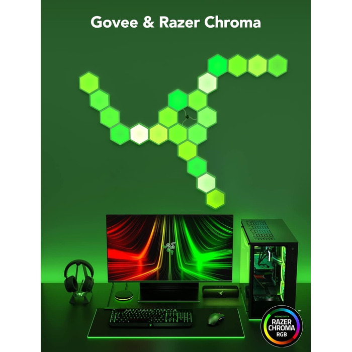 Світлодіодна панель Govee Glide Hexagon RGBIC 10 шт, розумне підсвічування для стін, Wi-Fi, музична синхронізація, сумісна з Alexa та Google Assistant, декоративне освітлення для геймінгу та кімнати
