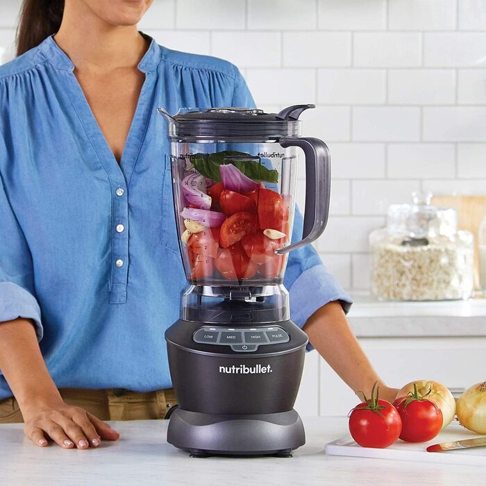Блендер Nutribullet 1000 Вт, електричний, 1,6 л, мультифункціональний, сірий, модель NBF450DG (2020), професійний стаціонарний міксер