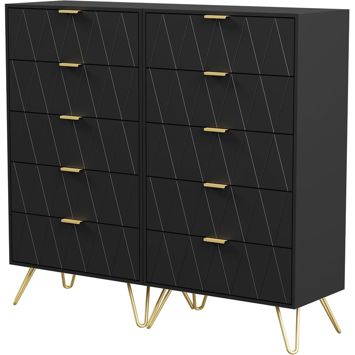 Комод UEV з 5 висувними ящиками, 60x34x110 см, сучасний чорний шафа для зберігання, тумба у вітальню, спальню чи коридор