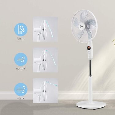 Вентилятор підлоговий Midea FS40-16CR з DC-мотором, 12 швидкостей, тиха робота 27 дБ, дистанційне керування, LED-дисплей, таймер 12 год, 4 режими, енергозбереження, 5 лопатей, регульована висота, білий