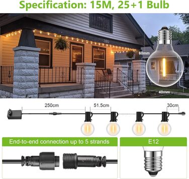 Гірлянда світлодіодна вулична 45.7м 150 LED, 24V для декору, саду, весілля, тераси, кімнати