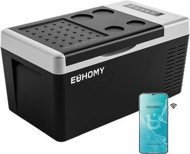 Автомобільний холодильник EUHOMY 40L компресорний, -20°C~20°C, з Wi-Fi, режимами ECO/MAX, 12/24V, захист батареї, портативний, тихий (18L)