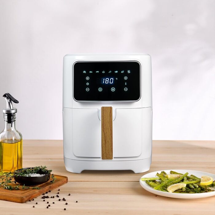 Аерофритюрниця Bergner Naturally 6.9L 1800W з керамічним покриттям, 8 програм, без PFAS, біла