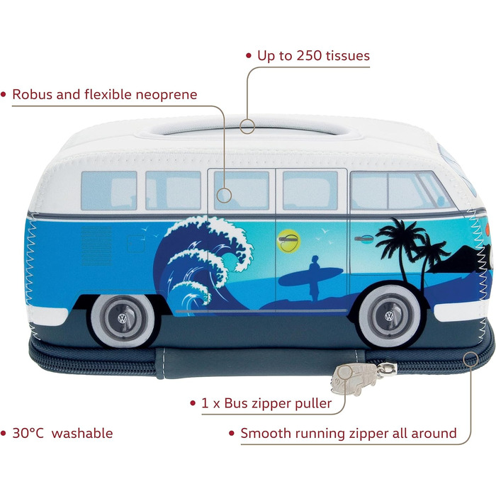 Диспенсер для серветок BRISA Volkswagen T1 Bulli Surf, неопрен, блакитний, для ванної