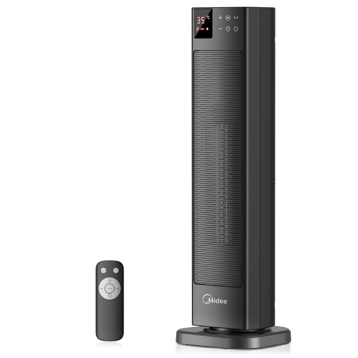 Керамічний обігрівач Midea NTH20-22GR(WH) 2000Вт з пультом, термостатом та таймером на 24г, ECO-режим, осциляція 75°, сірий