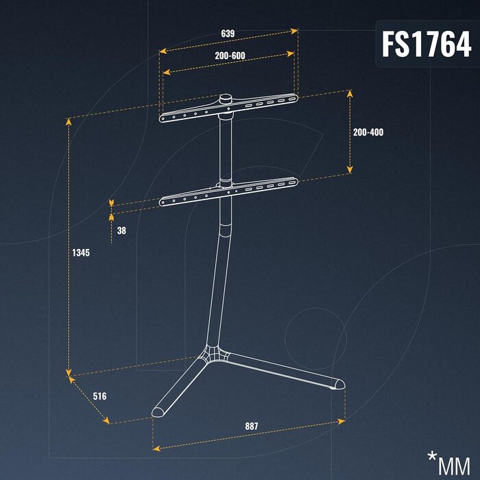 Підставка для телевізора RICOO FS0444 на колесах 40-65 дюймів, регульована по висоті, до 50 кг, VESA 400x400 мм