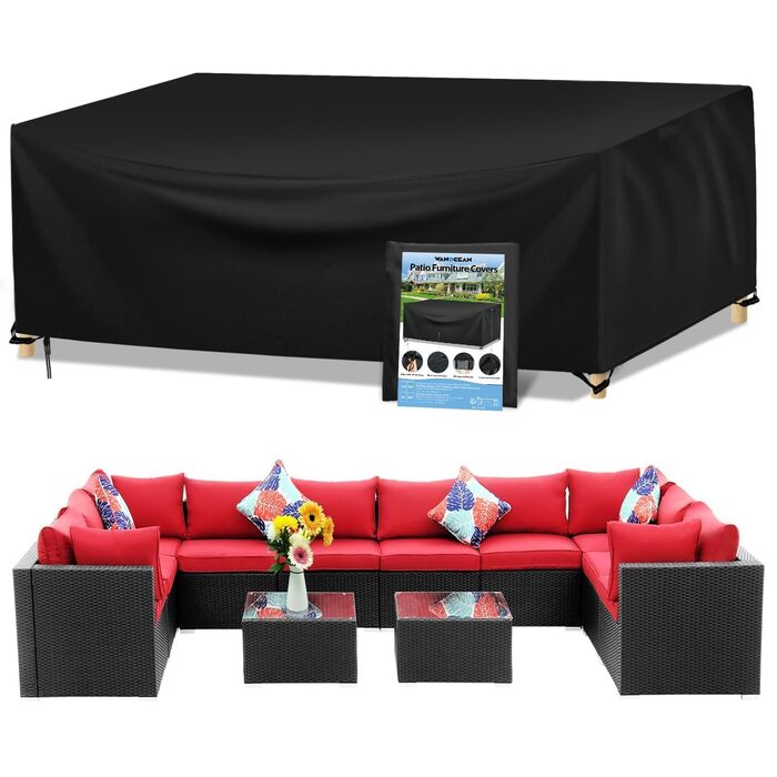 Чохол для садових меблів Wanocean 350x260x90 см, водонепроникний, Oxford 420D, анти-UV, для столу та палетних меблів