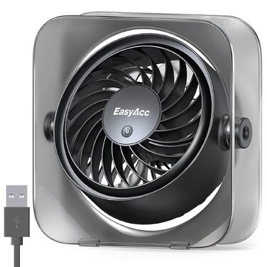 Вентилятор USB EasyAcc міні, настільний з обертанням 360°, 3 швидкості, чорний