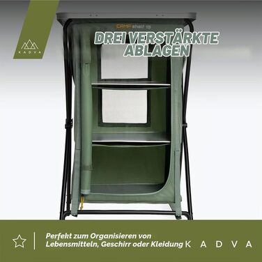 Кемпінгова шафа KADVA Camping CAMPShelf 13, полиця для відпочинку на природі, 50x60x98 см, поліестер, зелена