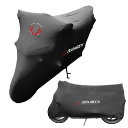 Преміум чохол для мотоцикла в приміщенні BUSHBOCK® — еластичний пилозахисний покривал з дихаючого оксамитового стрейч-тканини, розмір M-L, чорний