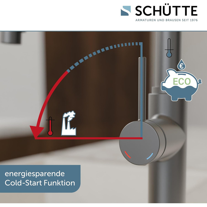 Змішувач кухонний SCHÜTTE Blackpool 79526 з висувним душем, поворотний на 360°, графіт