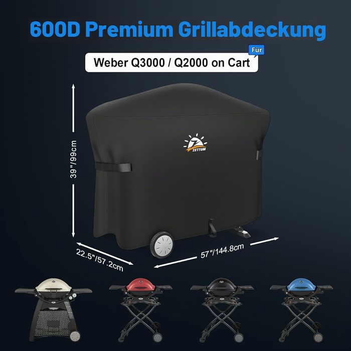 Водонепроникний захисний чохол Zettum для грилів Weber Q-серії (Q1000, Q1200, Q1400, Q2000, Q2200, Q2400), Heavy Duty PU, 81x43x88 см