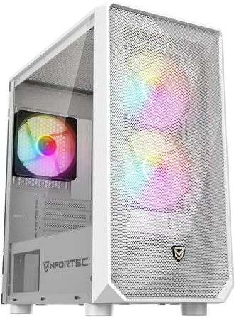 Nfortec DYS ігровий корпус для ПК Mini Tower (MATX), 3x 120 мм ARGB вентилятори, металева сітка, скляна бічна панель, білий