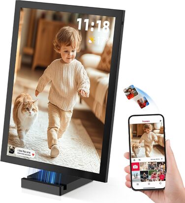 Цифровий фоторамка 10.1 дюйма Wi-Fi з 64GB пам'яті, IPS сенсорний дисплей 1280*800, для перегляду фото та відео через додаток Frameo, чорний
