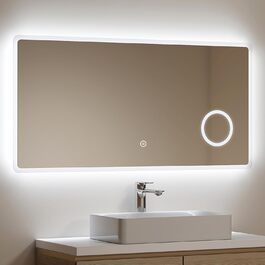 LED дзеркало для ванної кімнати EMKE з підсвічуванням 100x60 см, 3x збільшення, холодний білий світ, IP44, енергозберігаюче
