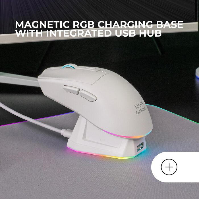 Бездротова ігрова миша Mars Gaming MMT3W RGB Flow, ультралегка (79г), 3200 DPI, біла