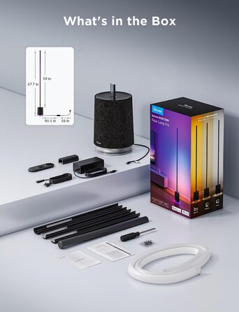 Govee Stehlampe Pro – LED RGBIC лампа 2100 Люмен з Bluetooth-динаміком, білим шумом, Alexa, 16 млн кольорів, музична синхронізація, торшер для вітальні, чорний