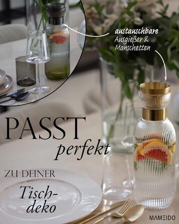 Скляний глечик для води MAMEIDO з носиком та ситом, 1 л, рифлене кришталеве скло, Smoke Gold