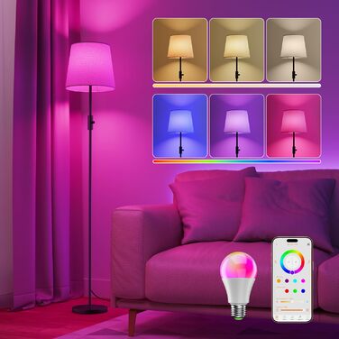 Світлодіодна торшер DUSKTEC RGB для вітальні, смарт-лампа з димером, керування через APP, тепле та холодне біле світло, 10W, 1200LM, аркова лампа для читання, приліжкова лампа
