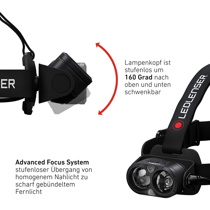 Налобний ліхтар Ledlenser H19R Core, 3500 люмен, акумуляторний, LED, з червоним світлом, водонепроникний IP67, дальність 300 м, USB-зарядка, Fusion Light