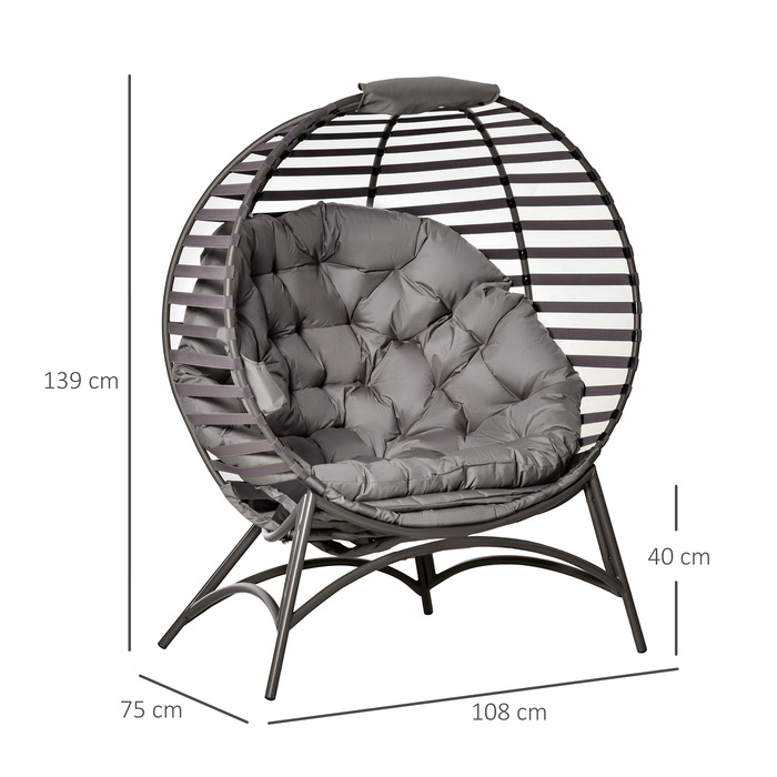 Крісло Outsunny Papasan Садове крісло 2 кошики Подушка Овальне крісло для відпочинку Складний балкон Тераса Пісок Коричневий Сталь 118x75x139см