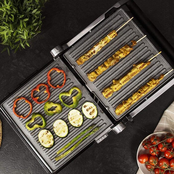 Електричний гриль Cecotec Rock'nGrill Dual 2000W з регулюванням температури та знімними антипригарними пластинами, що відкриваються на 180°