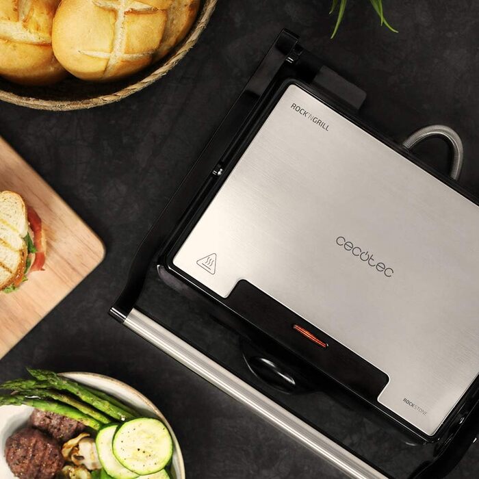Електрогриль Cecotec Rock'nGrill 1500 Rapid з каменем RockStone, регульованою кришкою, збирачем жиру, 1500 Вт, нержавіюча сталь