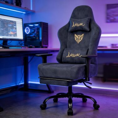 Ігрове крісло Gamer Sessel для геймерів, замша, 3D-підлокітники, з підніжкою та підтримкою попереку, до 220 кг, темно-сіре, XXL