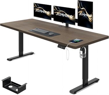 Електричний регульований стіл JUMMICO 160x80 см з USB, кабель-каналом, ергономічний комп'ютерний стіл для офісу, горіх