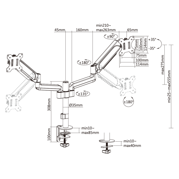 Настільне кріплення для двох моніторів OfficePro MA722B Black