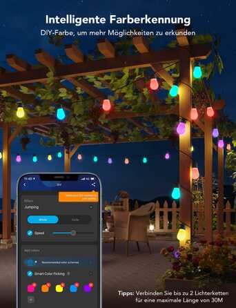 Розумний LED-гірлянда Govee для вулиці, WiFi, RGBICW, водонепроникна IP65, керування через Alexa, Google Assistant і додаток, 47 режимів, 15 ламп, 15 м