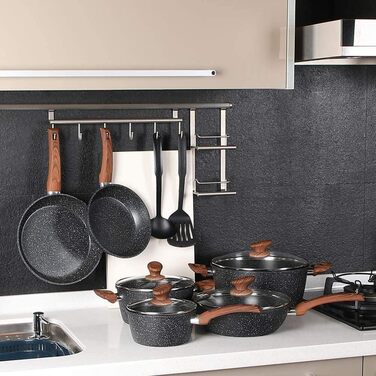 Набір каструль Kitchen Academy для індукції, 12 предметів, чорний граніт, антипригарне покриття, PFOA та PFOS безпечний
