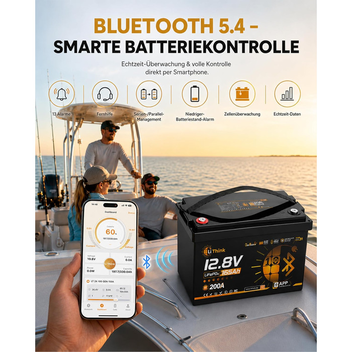 LiFePO4 акумулятор 12V 165Ah для кемпера та автобудинку, Bluetooth 5.4, стандарт ECE R10, літієва батарея H190 Dual Purpose