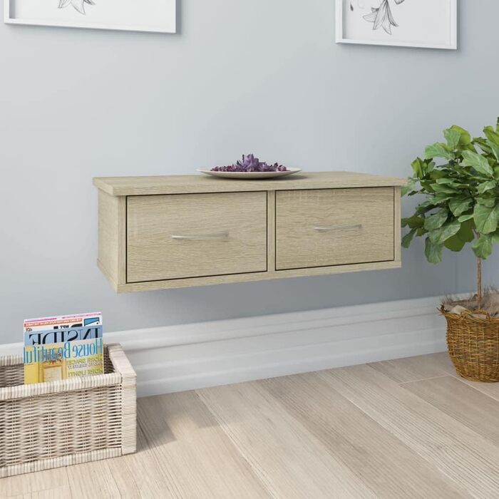 Настінна полиця з 2 шухлядами vidaXL, дуб сонома, 60x26x18,5 см, деревостружкова плита