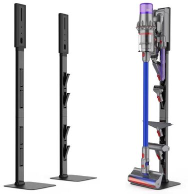 Стійка для пилососа Dyson з гаками для зберігання, сталь (чорна) - настінний монтаж без свердління, компактне зберігання аксесуарів