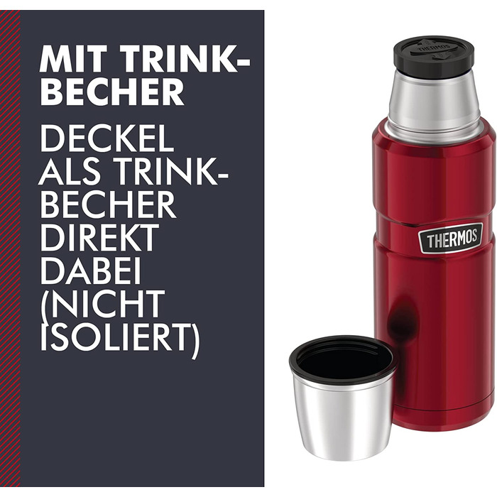 Термос Thermos Stainless King 470 мл, нержавіюча сталь, кранбері, без ручки, тримає тепло 12 годин, холод 24 години, BPA-Free, з кришкою-дозатором