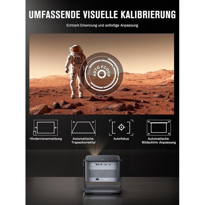 Смарт-проектор VISSPL 4K Home Cinema, 30000 Люмен, 3D Dolby Audio, Автофокус, WiFi 6, Bluetooth, 360° підставка, сірий