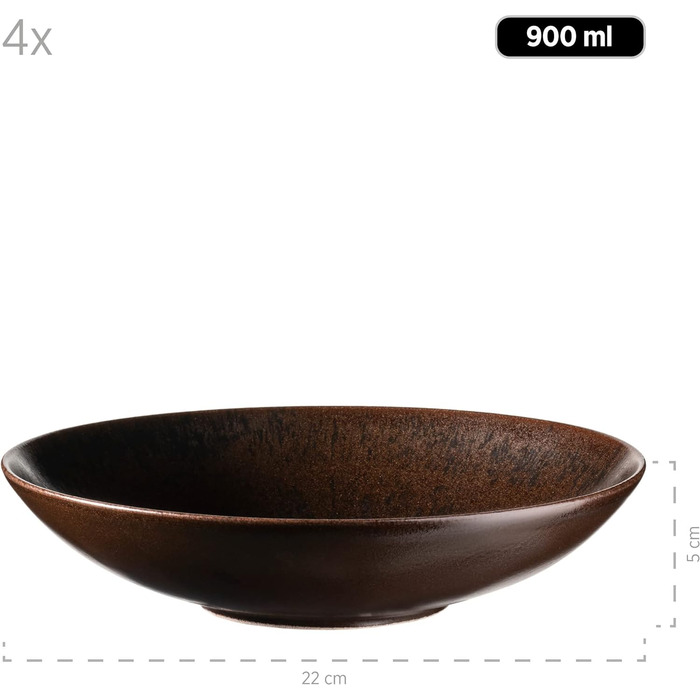 Сервіз столовий MÄSER Metallic Bronze на 12 предметів для 4 осіб, кераміка, коричневий, блискуча глазур, набір тарілок: обідні, супові, десертні
